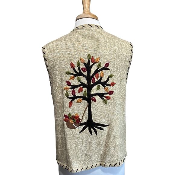 Designers Studio Vintage FALL Sweater Vest Maple Tree Acorn Applique NWT - Picture 7 of 8